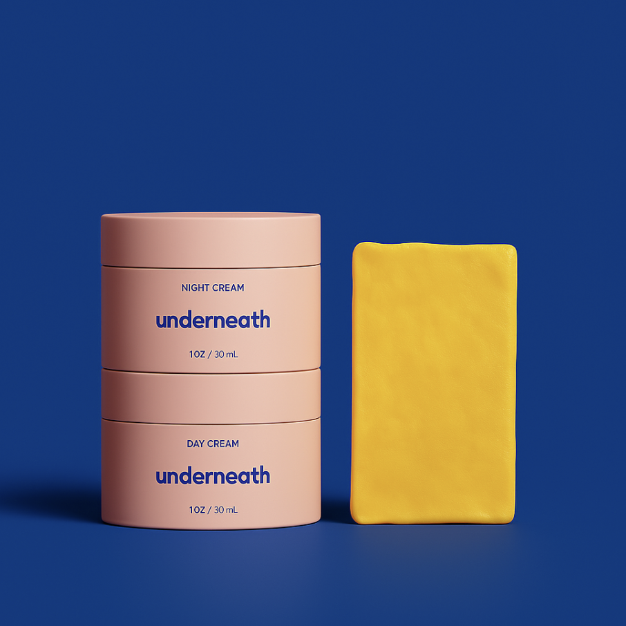 The A&H Kit skincare products featuring day cream, night cream, and cleansing bar